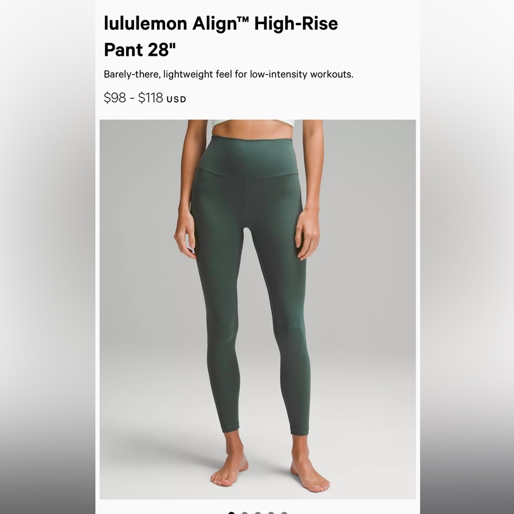 Lululemon Align leggings size 4 dark forest 28”